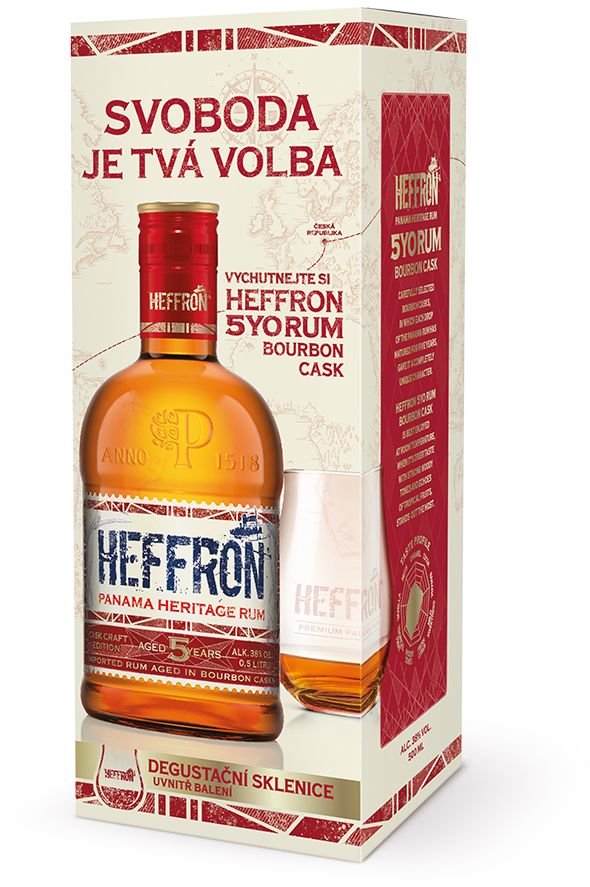 Heffron 5Y Rum 0,5l 38% + sklenička - dárkové balení