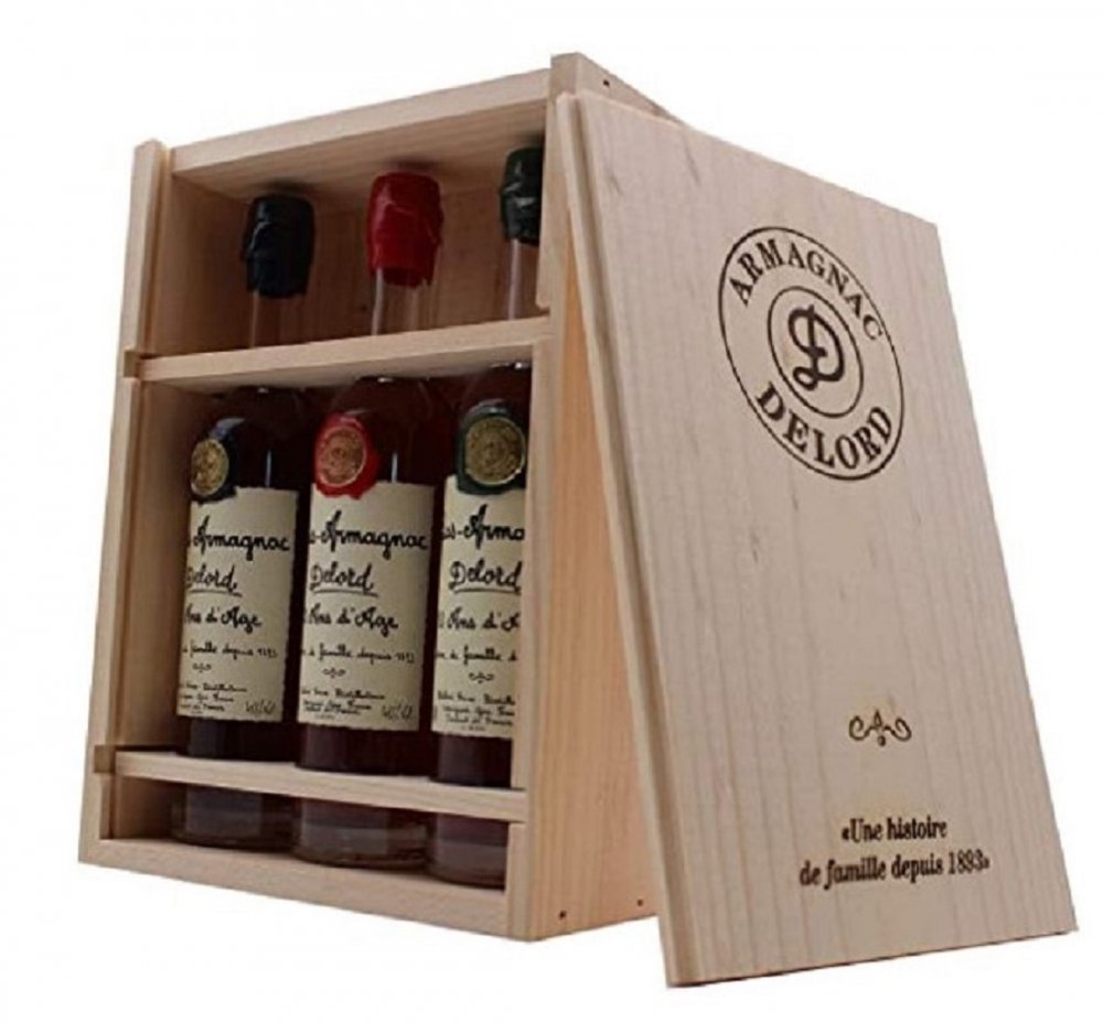 Levně Armagnac Delord 3×0,2l 40% Dřevěný box