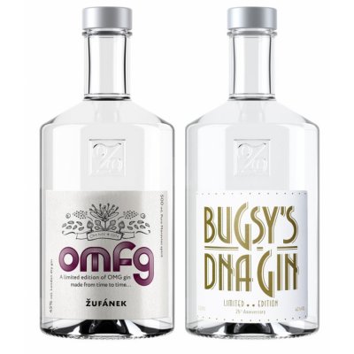 Aukce OMFG Gin Žufánek 2019, 2020 & Bugsy's DNA gin 25th Anniversary 3×0,5l 45% L.E.